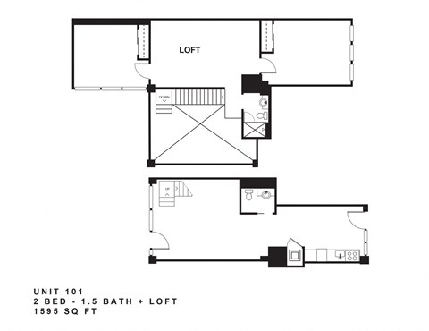 Floor plan for 2 beds, 1.5 baths, 1595 sqft